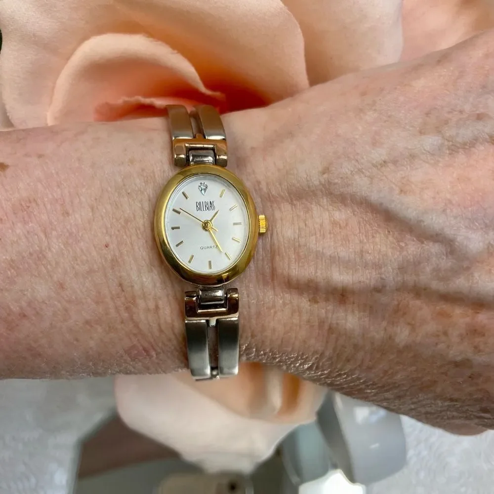 Vintage Bill Blass Diamond Accented Oval Dial Tri-Color Bracelet Watch